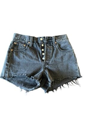 PO-GD Levi's 501 Black Cutoff Denim Shorts Size 25 High Rise Button Fly Frayed